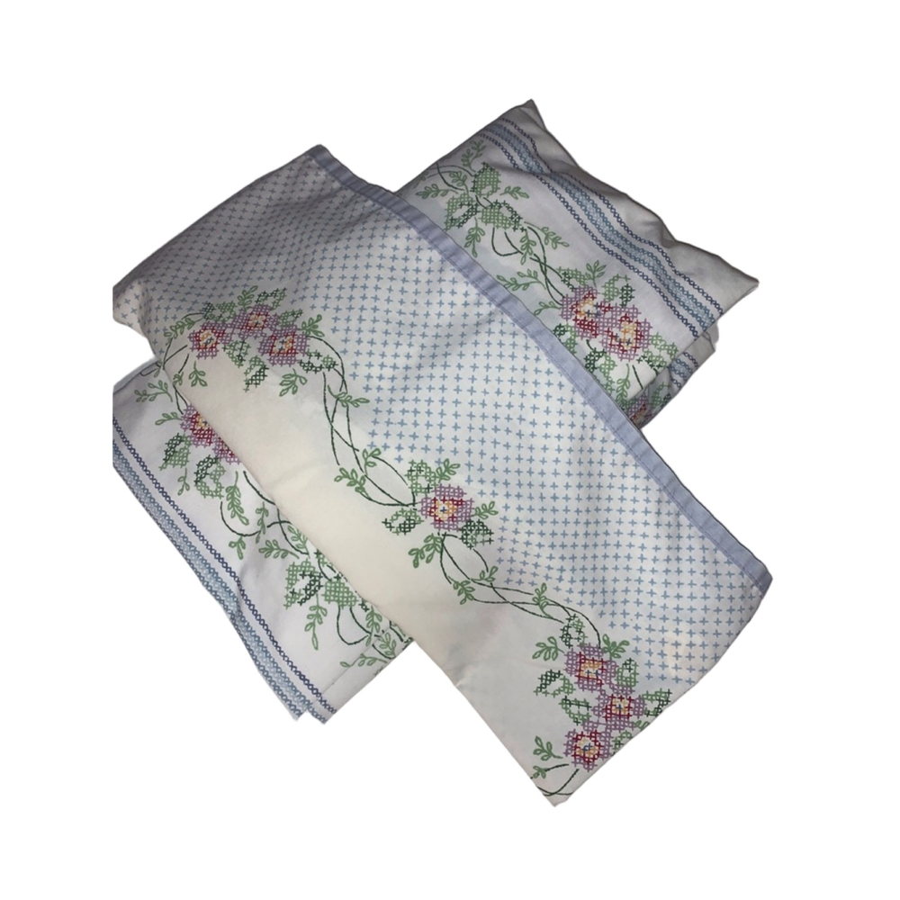 Louis Nichole Full White & Blue Floral Percale Sheets